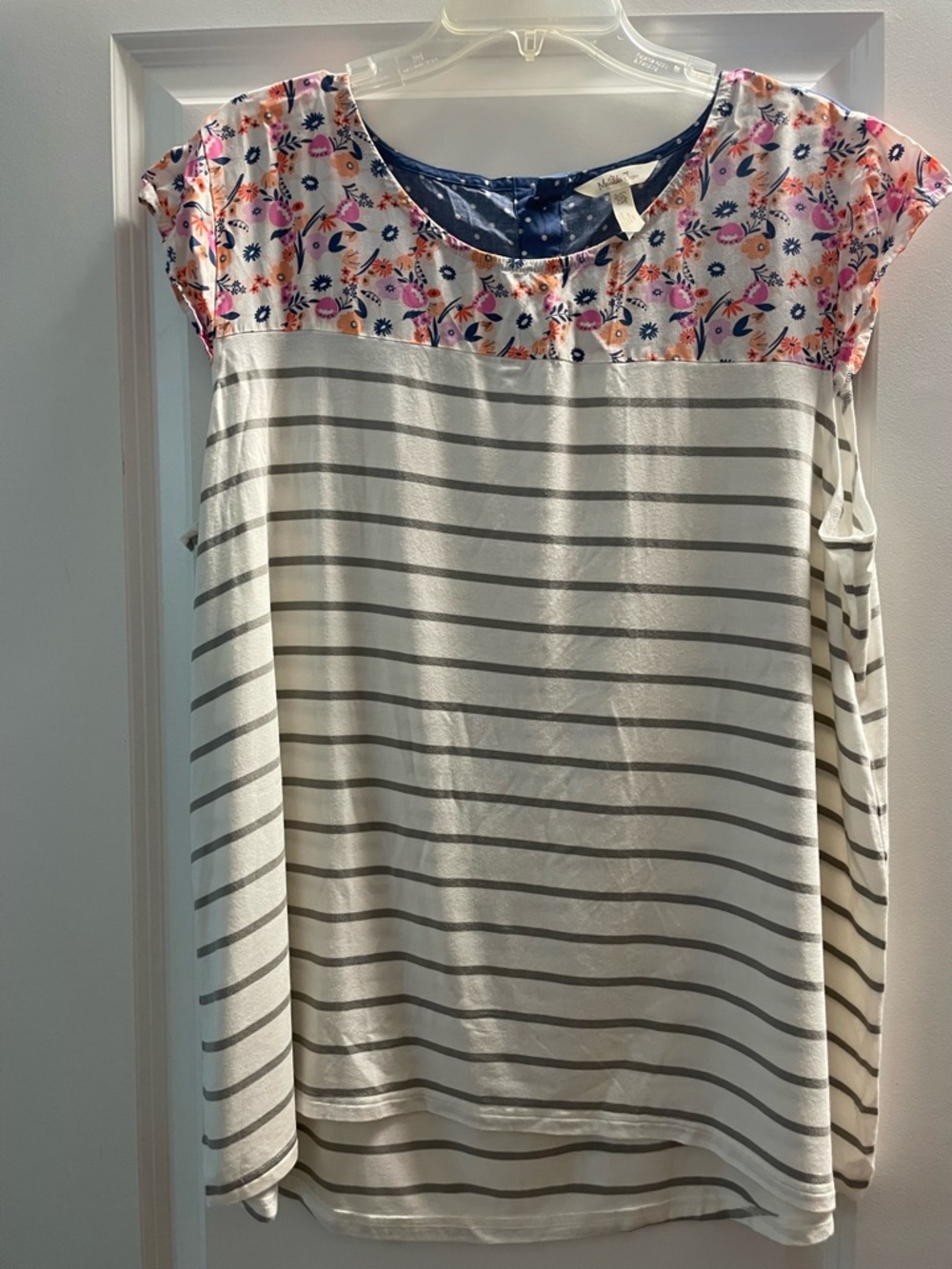 Matilda Jane Cream Striped Top with Pink & Coral Floral Yoke